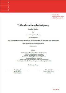 Teilnahmebestätigung "Der Plot in Romanen"